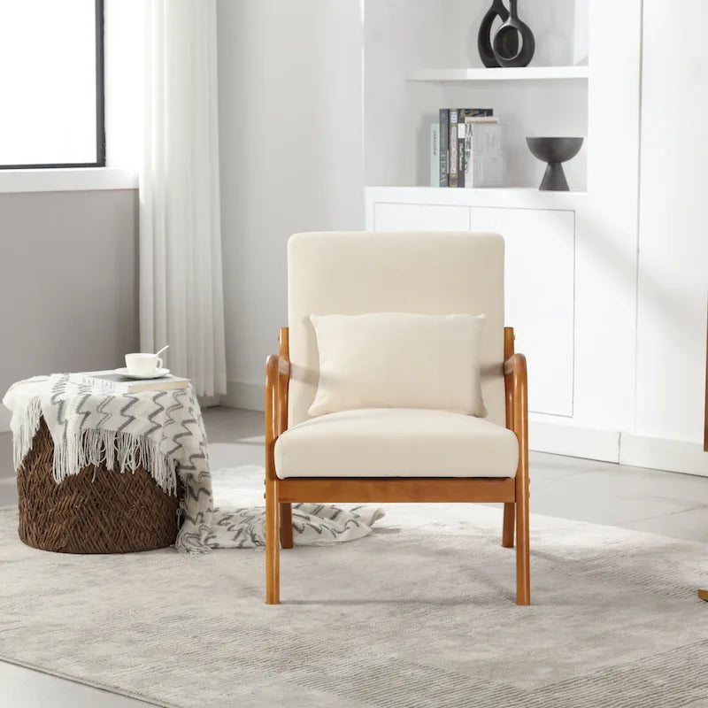 Moderner Akzentstuhl, gepolsterter Loungesessel aus Massivholz mit einem Kissen für Wohnzimmer, Schlafzimmer oder Gästezimmer