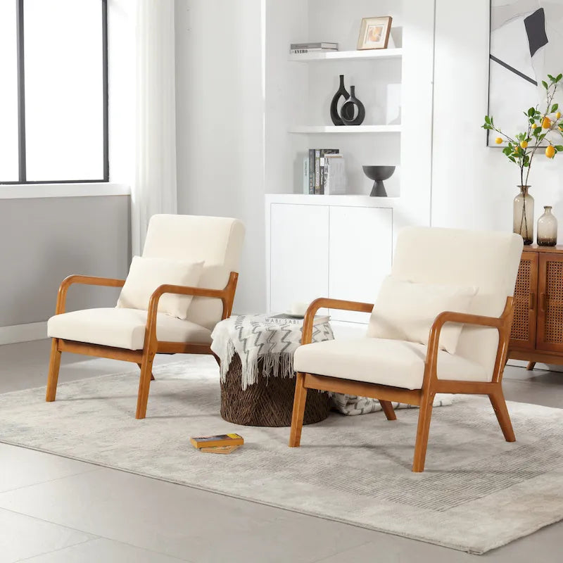 Moderner Akzentstuhl, gepolsterter Loungesessel aus Massivholz mit einem Kissen für Wohnzimmer, Schlafzimmer oder Gästezimmer
