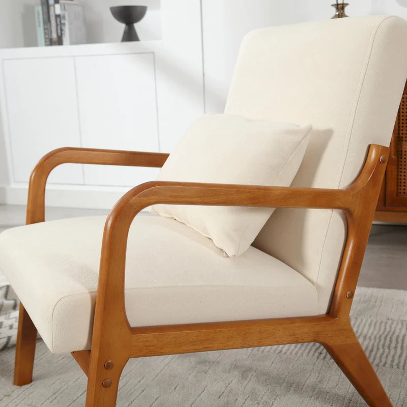 Moderner Akzentstuhl, gepolsterter Loungesessel aus Massivholz mit einem Kissen für Wohnzimmer, Schlafzimmer oder Gästezimmer