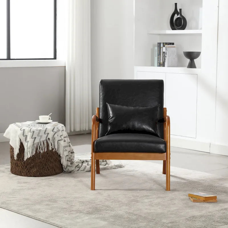 Moderner Akzentstuhl, gepolsterter Loungesessel aus Massivholz mit einem Kissen für Wohnzimmer, Schlafzimmer oder Gästezimmer