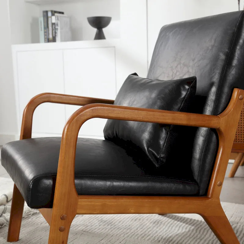 Moderner Akzentstuhl, gepolsterter Loungesessel aus Massivholz mit einem Kissen für Wohnzimmer, Schlafzimmer oder Gästezimmer
