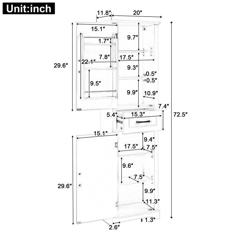Meuble de rangement haut pour salle de bains, meuble de rangement autoportant
