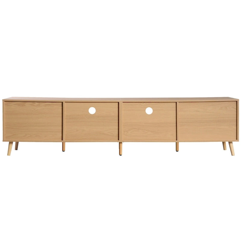 Rattan tv-meubel voor 85 tv, landelijke mediaconsole, massief houten poten, hout