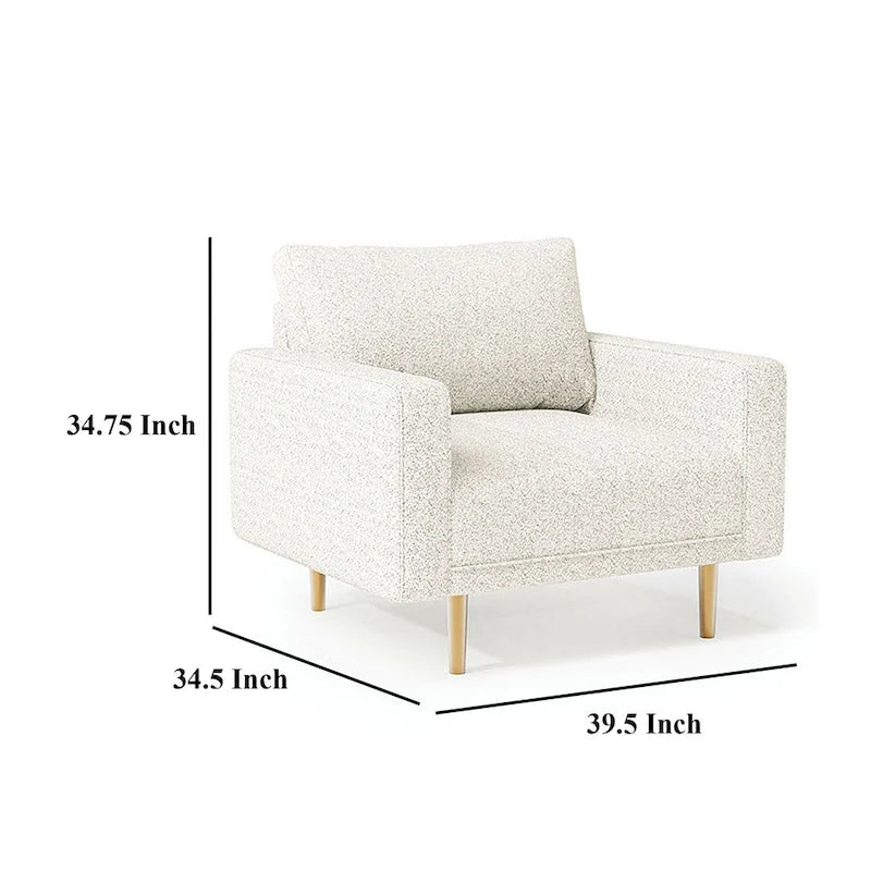 Accent Chair, Bench Seat w Track Arms, Plush Off White Boucle