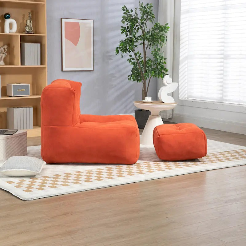 Modern 38.5 Velvet Upholstered Accent Chair with Memory Foam and Ottoman for Living Room