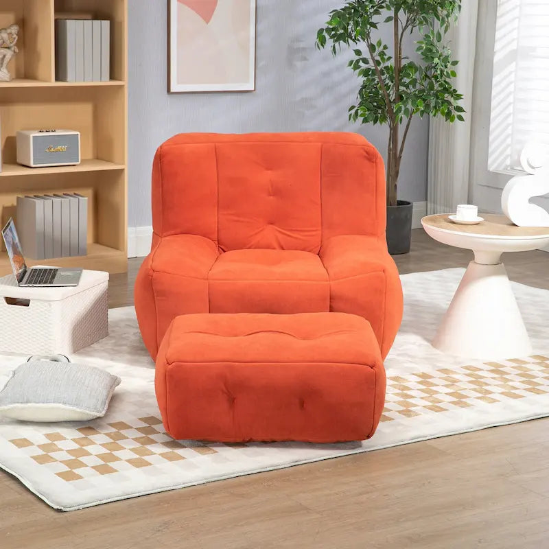 Modern 38.5 Velvet Upholstered Accent Chair with Memory Foam and Ottoman for Living Room