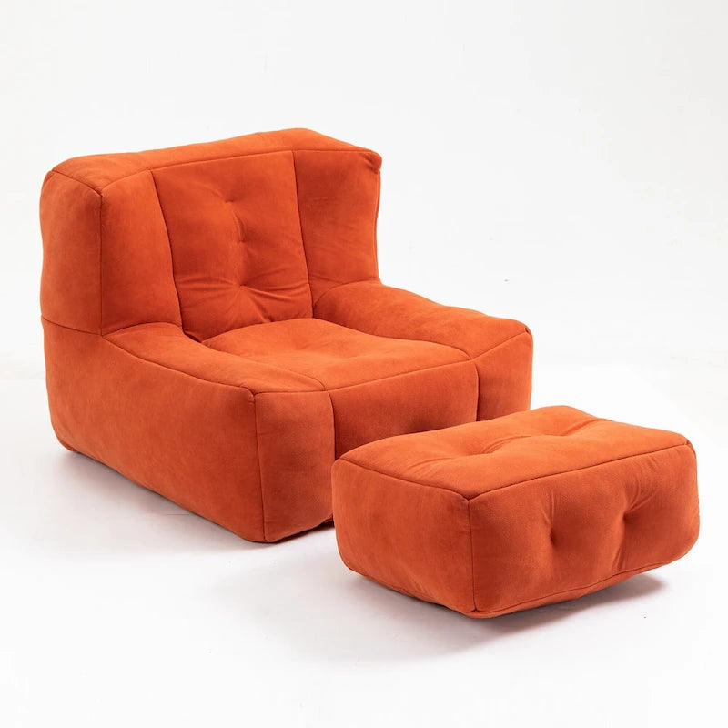 Modern 38.5 Velvet Upholstered Accent Chair with Memory Foam and Ottoman for Living Room