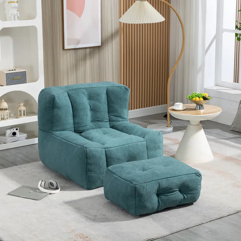 Modern 38.5 Velvet Upholstered Accent Chair with Memory Foam and Ottoman for Living Room