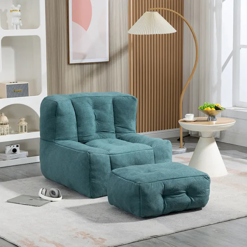 Modern 38.5 Velvet Upholstered Accent Chair with Memory Foam and Ottoman for Living Room