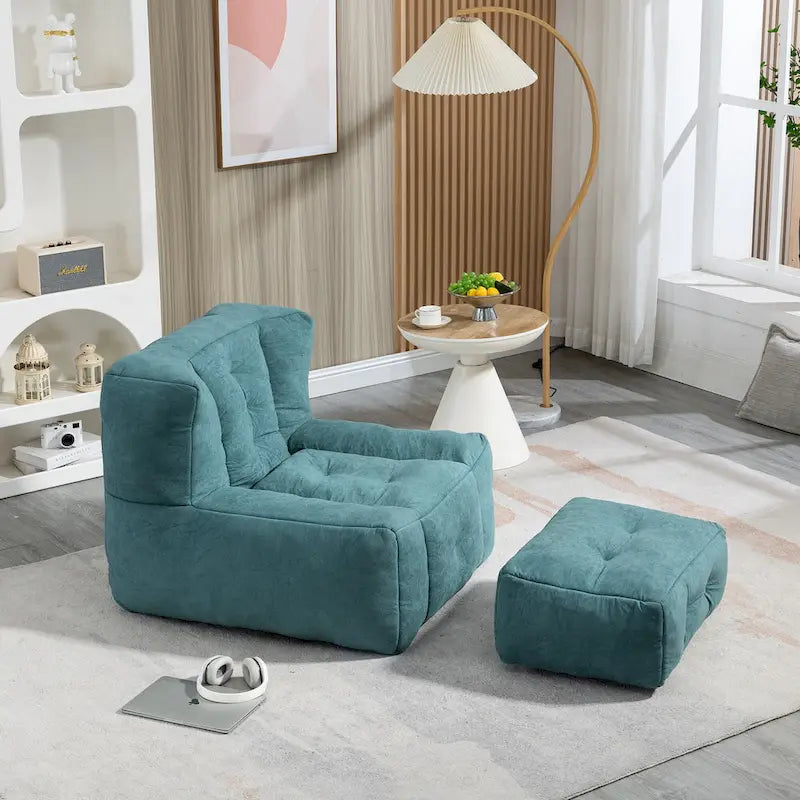 Modern 38.5 Velvet Upholstered Accent Chair with Memory Foam and Ottoman for Living Room