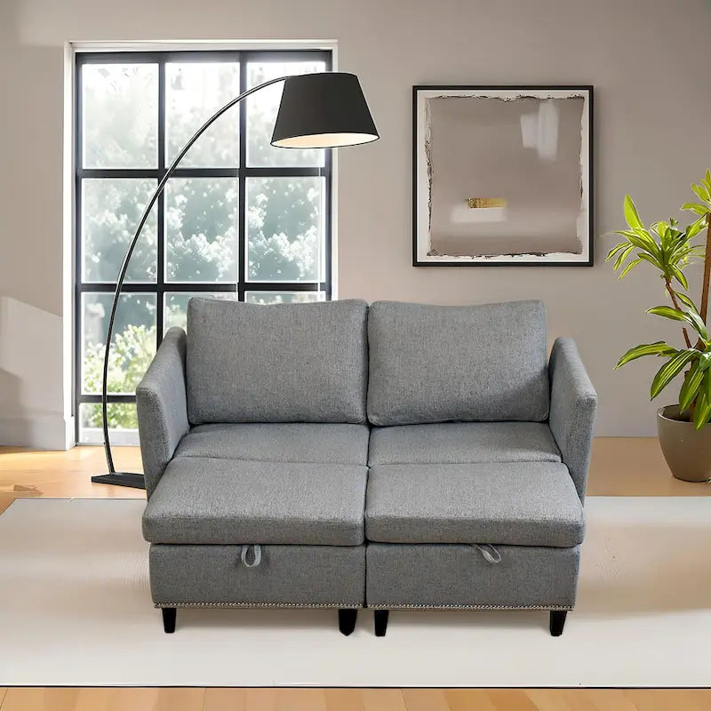100" geräumiges U-förmiges 6-Sitzer-Sofa mit Stauraum, wendbarer Ottomane und bequemen, tiefen Sitzpolstern