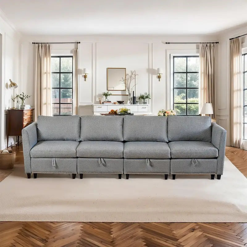 100" geräumiges U-förmiges 6-Sitzer-Sofa mit Stauraum, wendbarer Ottomane und bequemen, tiefen Sitzpolstern