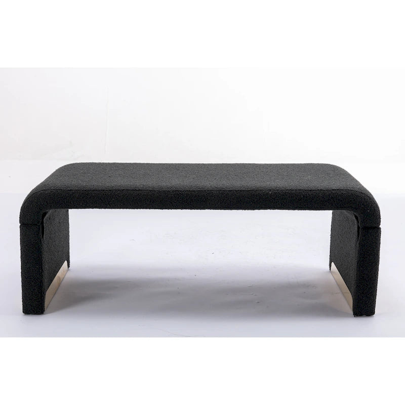 Moderner neuer Loveseat, Ottoman-Fußhocker und Schlafzimmerbank aus Bouclé-Stoff, Schuhbank mit goldfarbenen Metallbeinen