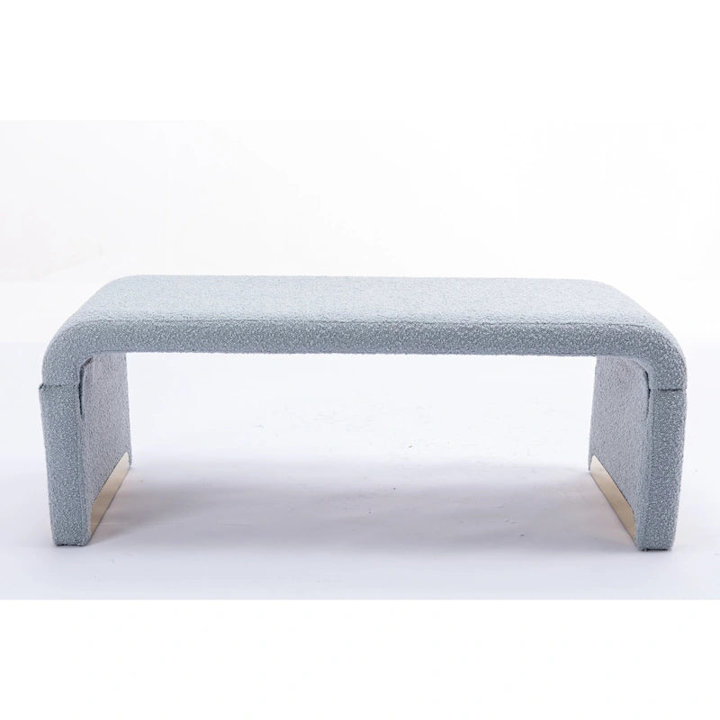 Moderner neuer Loveseat, Ottoman-Fußhocker und Schlafzimmerbank aus Bouclé-Stoff, Schuhbank mit goldfarbenen Metallbeinen