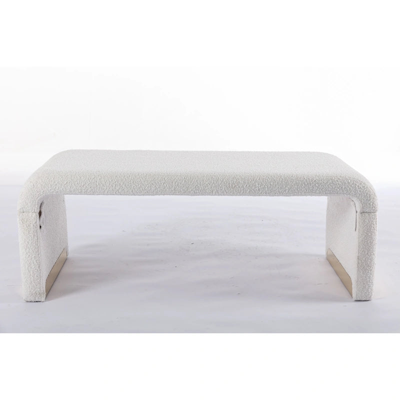 Moderner neuer Loveseat, Ottoman-Fußhocker und Schlafzimmerbank aus Bouclé-Stoff, Schuhbank mit goldfarbenen Metallbeinen
