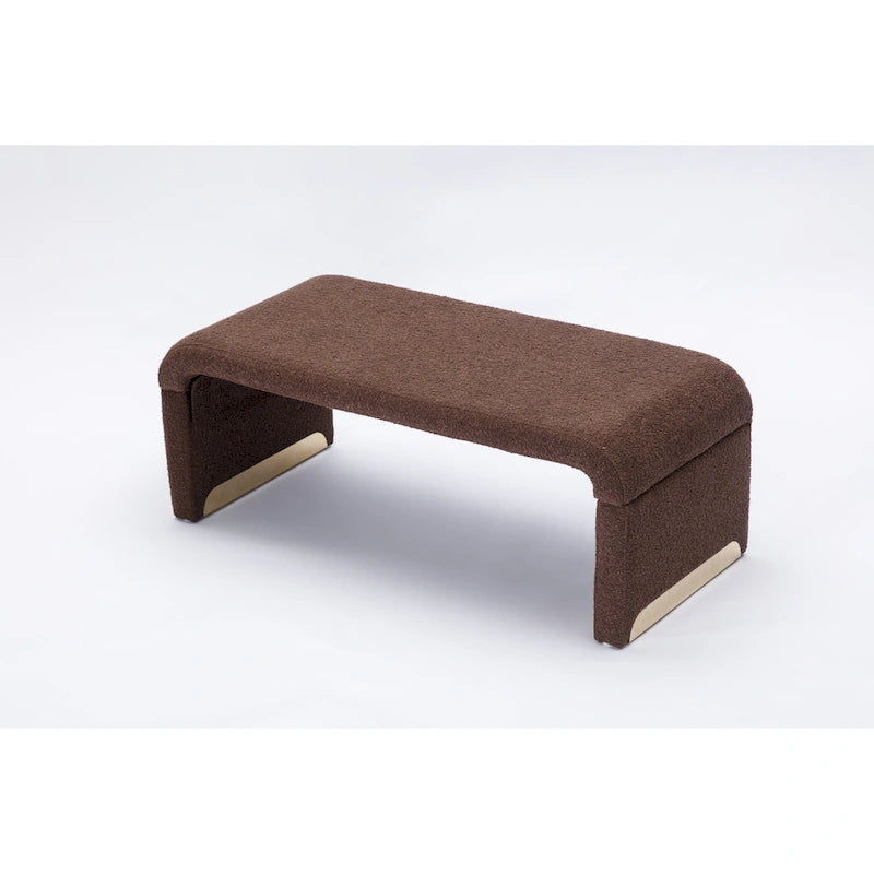 Moderner neuer Loveseat, Ottoman-Fußhocker und Schlafzimmerbank aus Bouclé-Stoff, Schuhbank mit goldfarbenen Metallbeinen