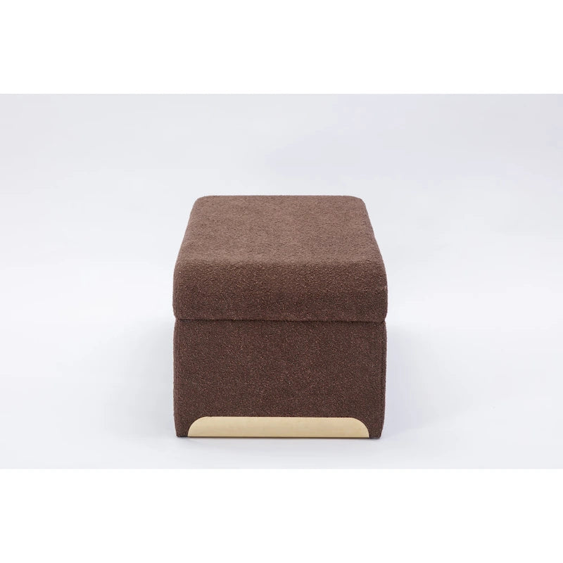 Moderner neuer Loveseat, Ottoman-Fußhocker und Schlafzimmerbank aus Bouclé-Stoff, Schuhbank mit goldfarbenen Metallbeinen