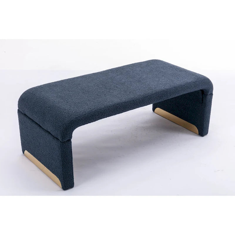 Moderner neuer Loveseat, Ottoman-Fußhocker und Schlafzimmerbank aus Bouclé-Stoff, Schuhbank mit goldfarbenen Metallbeinen