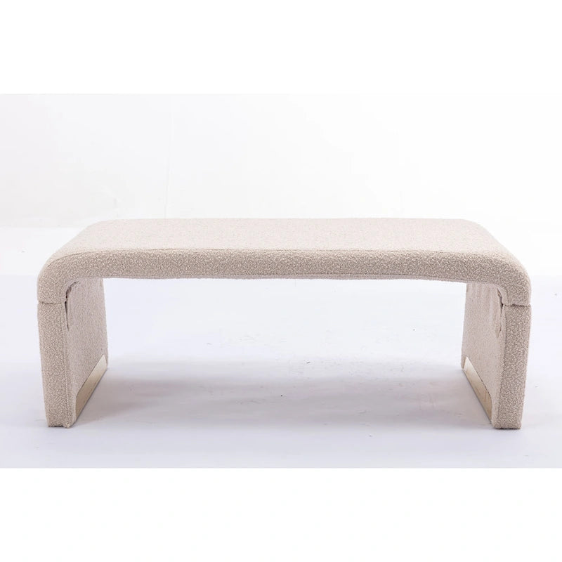 Moderner neuer Loveseat, Ottoman-Fußhocker und Schlafzimmerbank aus Bouclé-Stoff, Schuhbank mit goldfarbenen Metallbeinen