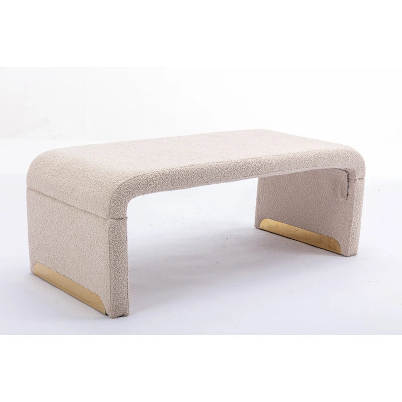 Moderner neuer Loveseat, Ottoman-Fußhocker und Schlafzimmerbank aus Bouclé-Stoff, Schuhbank mit goldfarbenen Metallbeinen