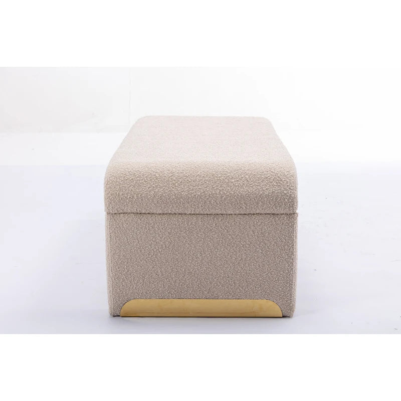 Moderner neuer Loveseat, Ottoman-Fußhocker und Schlafzimmerbank aus Bouclé-Stoff, Schuhbank mit goldfarbenen Metallbeinen