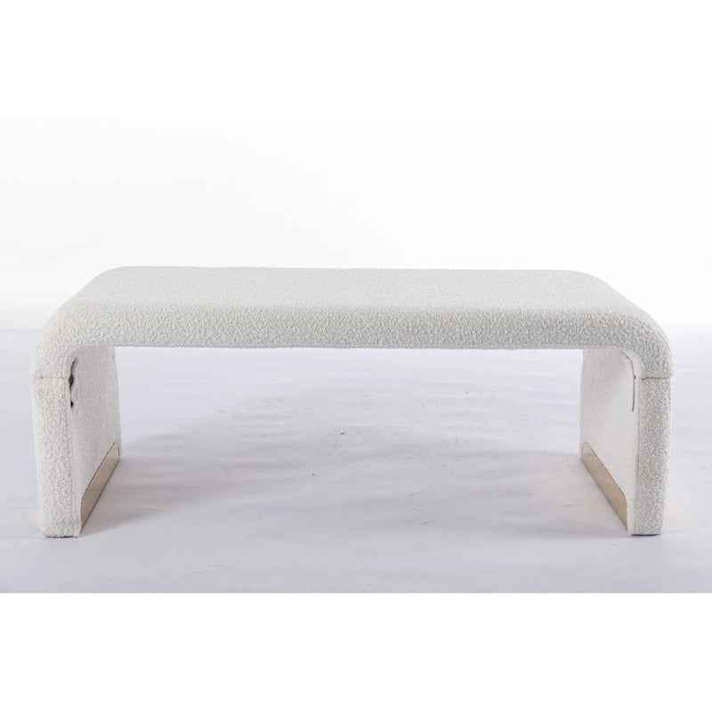 Moderner neuer Loveseat, Ottoman-Fußhocker und Schlafzimmerbank aus Bouclé-Stoff, Schuhbank mit goldfarbenen Metallbeinen