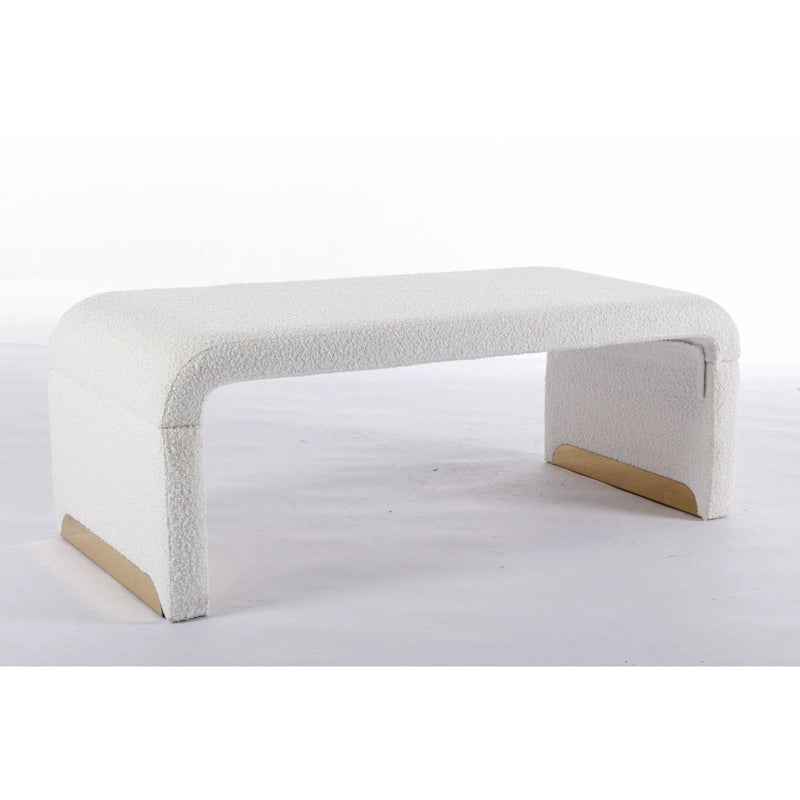 Moderner neuer Loveseat, Ottoman-Fußhocker und Schlafzimmerbank aus Bouclé-Stoff, Schuhbank mit goldfarbenen Metallbeinen