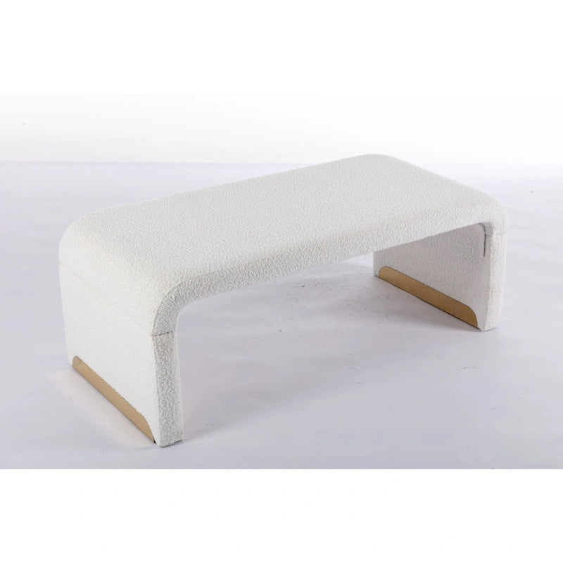 Moderner neuer Loveseat, Ottoman-Fußhocker und Schlafzimmerbank aus Bouclé-Stoff, Schuhbank mit goldfarbenen Metallbeinen