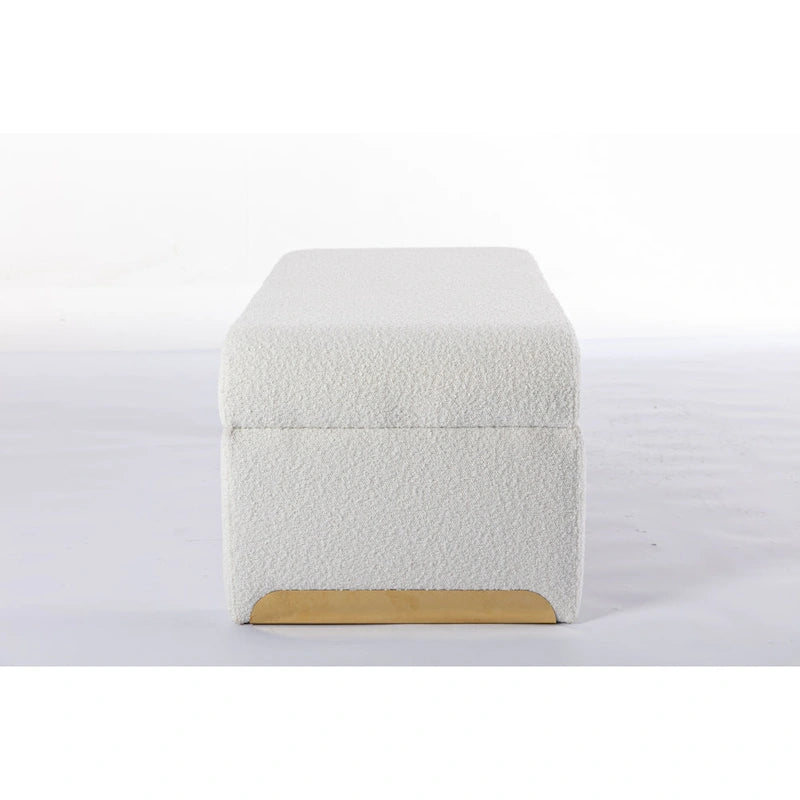Moderner neuer Loveseat, Ottoman-Fußhocker und Schlafzimmerbank aus Bouclé-Stoff, Schuhbank mit goldfarbenen Metallbeinen