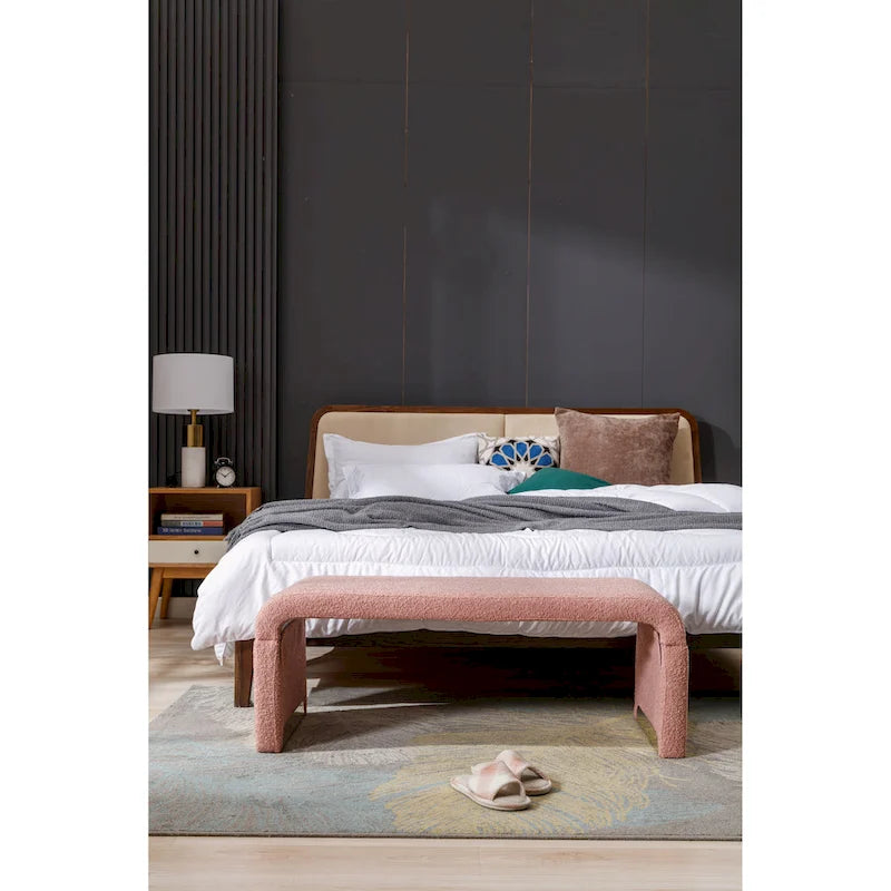 Moderner neuer Loveseat, Ottoman-Fußhocker und Schlafzimmerbank aus Bouclé-Stoff, Schuhbank mit goldfarbenen Metallbeinen