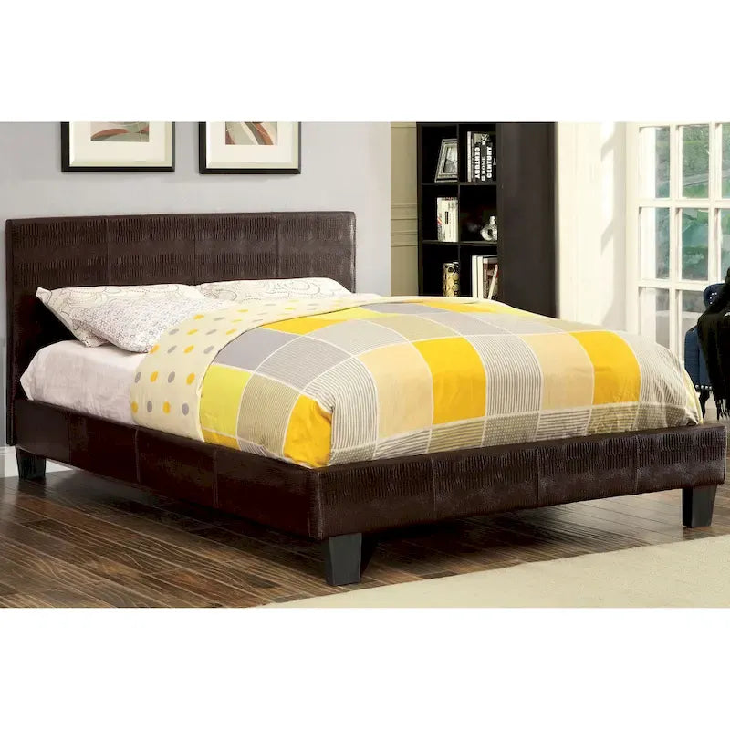 Gols Contemporary Brown Faux Leather Upholstered Platform Bed by Furniture of America