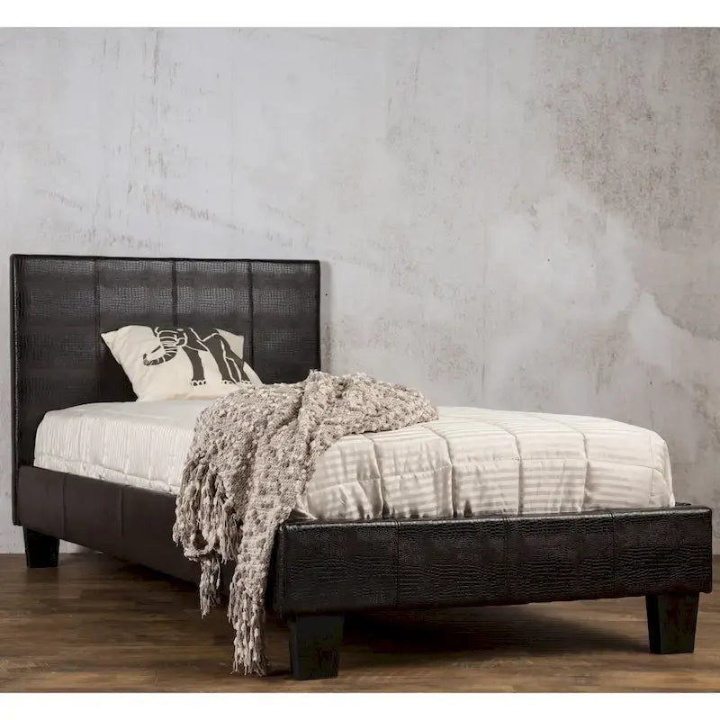 Contemporary Brown Faux Leather Upholstered Platform Bed by