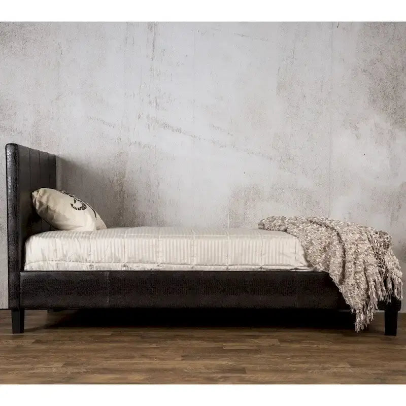 Contemporary Brown Faux Leather Upholstered Platform Bed by