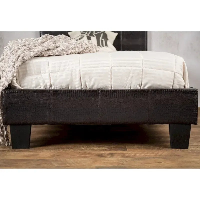 Contemporary Brown Faux Leather Upholstered Platform Bed by