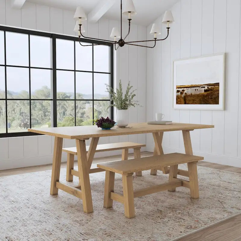 Trestle Brown Wood Dining Table - 82 x 30 x 38