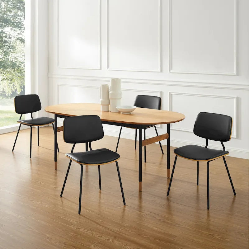 Juego de 2 sillas de comedor de cuero PU y madera curvada de mediados de siglo