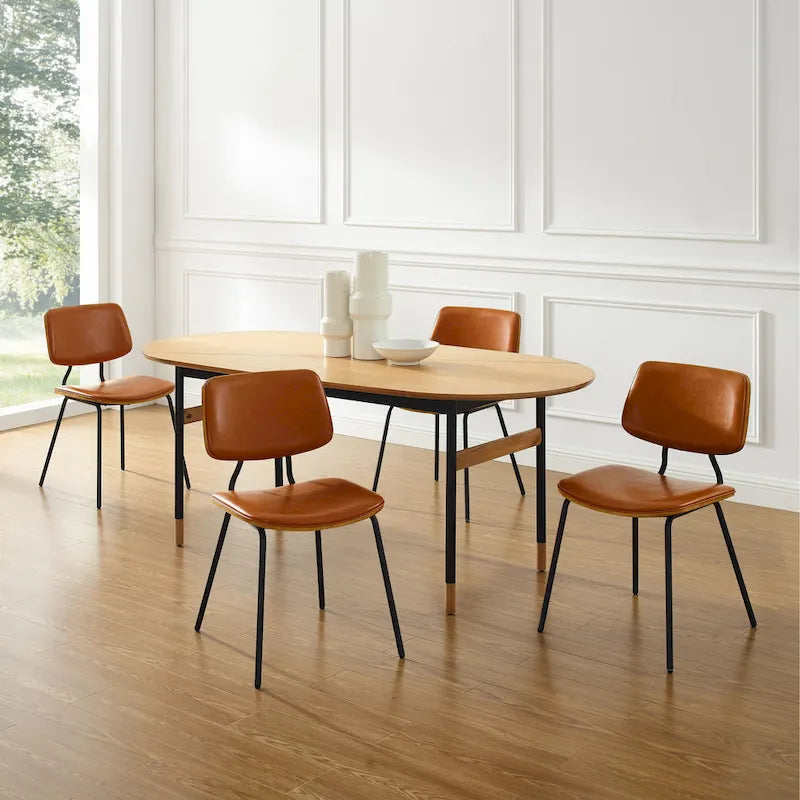 Juego de 2 sillas de comedor de cuero PU y madera curvada de mediados de siglo