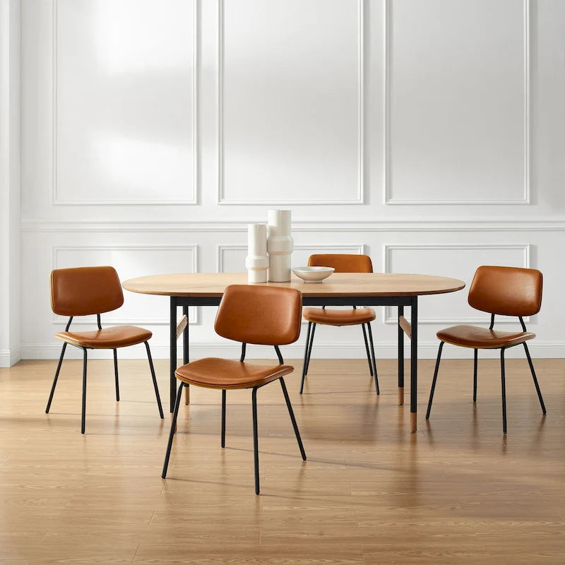 Juego de 2 sillas de comedor de cuero PU y madera curvada de mediados de siglo