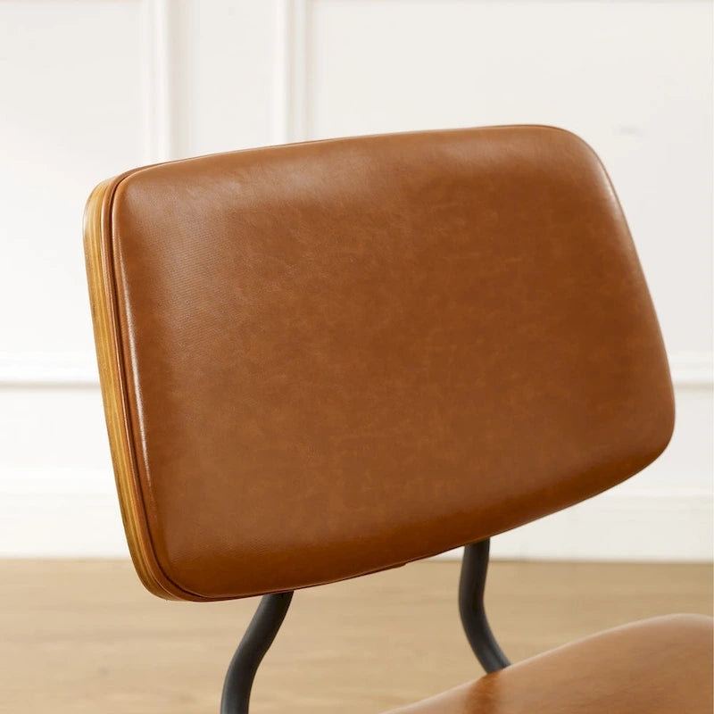 Juego de 2 sillas de comedor de cuero PU y madera curvada de mediados de siglo
