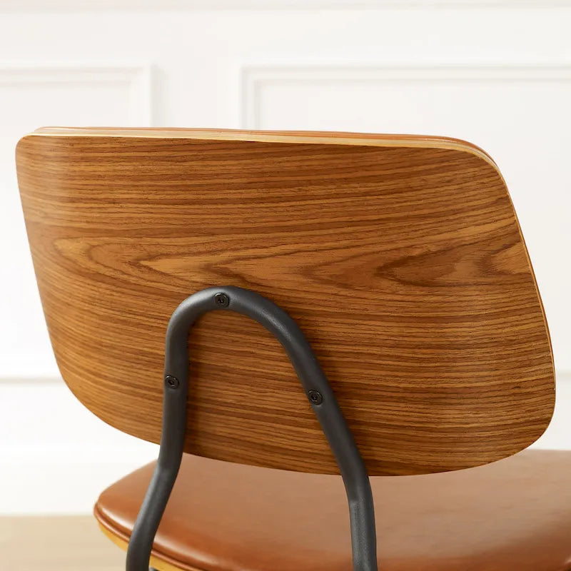 Juego de 2 sillas de comedor de cuero PU y madera curvada de mediados de siglo
