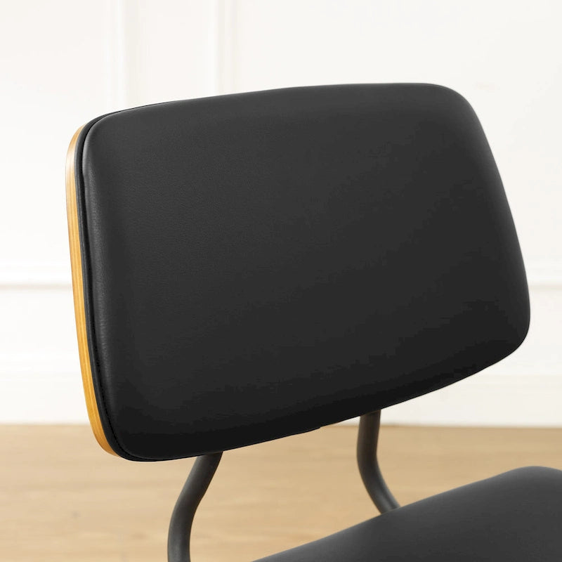 Juego de 2 sillas de comedor de cuero PU y madera curvada de mediados de siglo