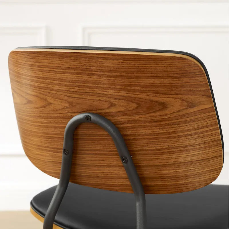 Juego de 2 sillas de comedor de cuero PU y madera curvada de mediados de siglo