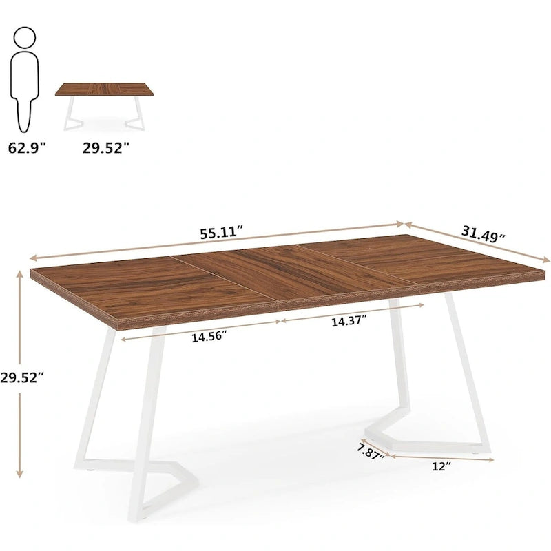 Rechthoekige eettafel, kleine keukentafel van 55 inch