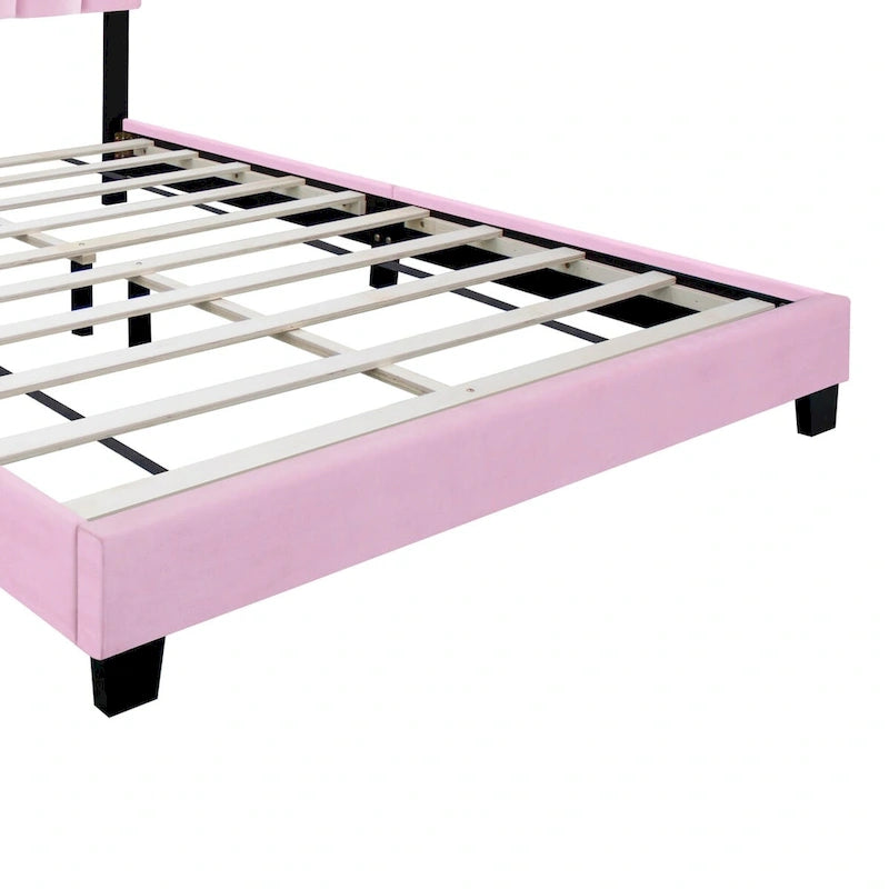 Pink Velvet Upholstered bed frame with adjustable Features