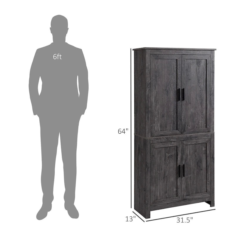 Despensa de cocina independiente con 4 puertas y 3 estantes ajustables