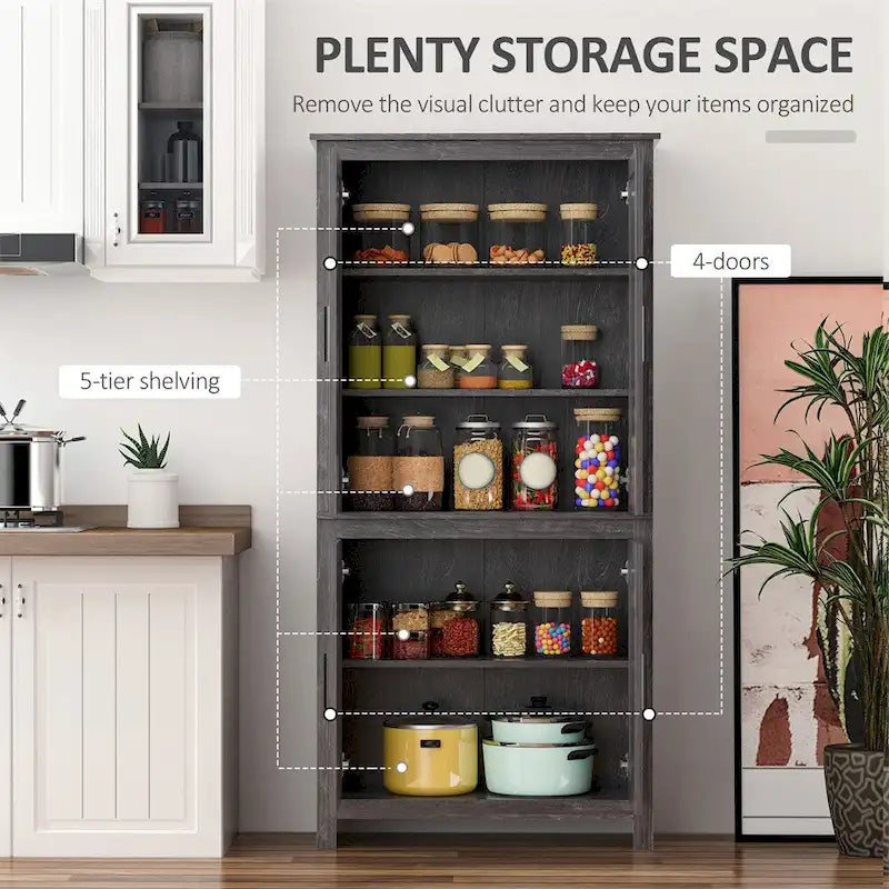 Despensa de cocina independiente con 4 puertas y 3 estantes ajustables