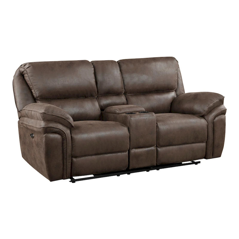 Elektrisch verstellbare 80-Zoll-Zweisitzer-Couch mit 2 Relaxsesseln, Konsole, Getränkehaltern, USB, braun