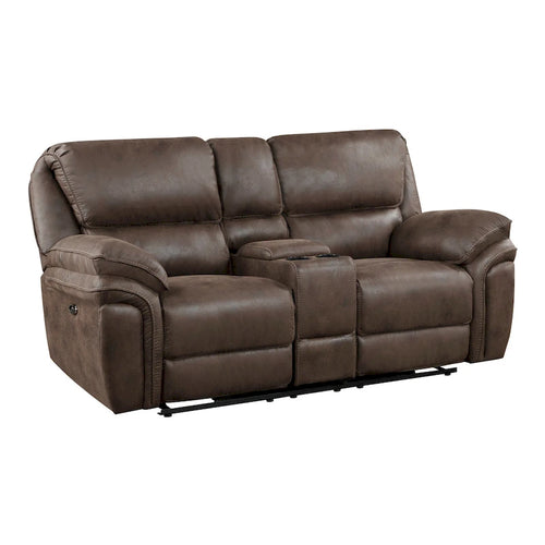 Elektrisch verstellbare 80-Zoll-Zweisitzer-Couch mit 2 Relaxsesseln, Konsole, Getränkehaltern, USB, braun