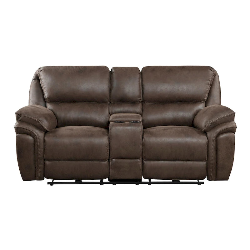 Elektrisch verstellbare 80-Zoll-Zweisitzer-Couch mit 2 Relaxsesseln, Konsole, Getränkehaltern, USB, braun