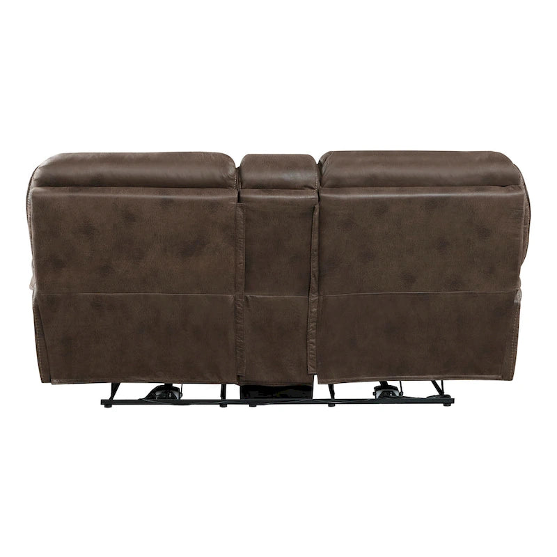 Elektrisch verstellbare 80-Zoll-Zweisitzer-Couch mit 2 Relaxsesseln, Konsole, Getränkehaltern, USB, braun